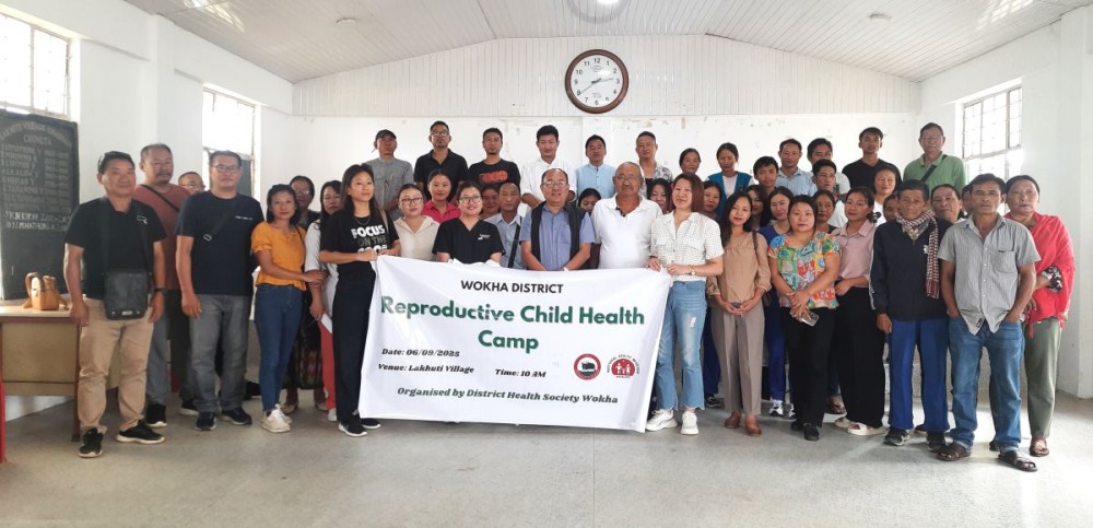 Dr Thungchanbemo Ezung, CMO Wokha, with medical officers, village council chairman and beneficiaries during the RCH camp at Lakhuti village in Wokha on September 6.